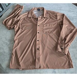 Vintage Plumage Mens Geometric Medallion Print Shirt Tan Red 70s Polyester L